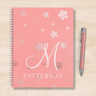 Monogram Girly Faux Foil Floral Chic Modern Name Notebook