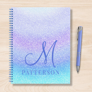 Monogram Girly Glitter Chic Sparkle Modern Name Notebook