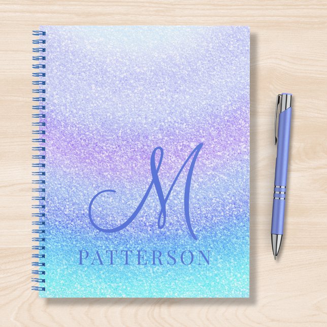 Monogram Girly Glitter Chic Sparkle Modern Name Notebook (Creator Uploaded)