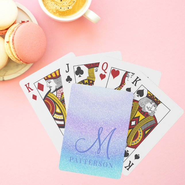 Monogram Girly Glitter Chic Sparkle Modern Name Playing Cards (Creator Uploaded)
