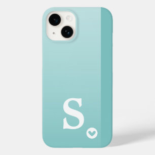 Monogram Girly Mint Green Heart Simple Modern Chic Case-Mate iPhone 14 Case