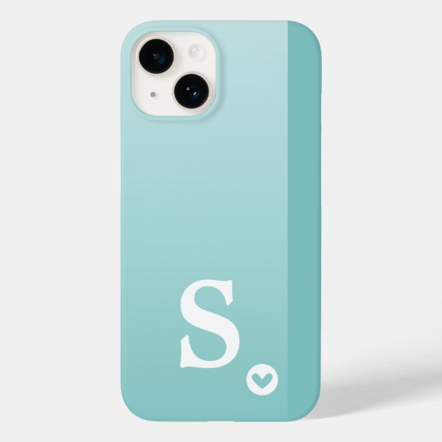 Monogram Girly Mint Green Heart Simple Modern Chic Case-Mate iPhone Case (Back)
