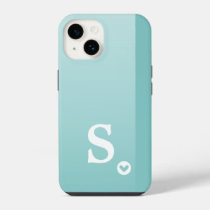 Monogram Girly Mint Green Heart Simple Modern Chic iPhone 14 Case