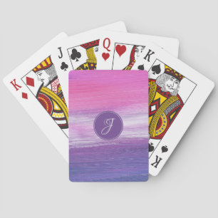 Monogram girly modern abstract pink purple grey playing cards