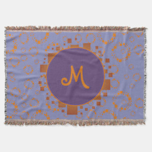 Monogram Girly Orange Purple Circle Square Pattern Throw Blanket