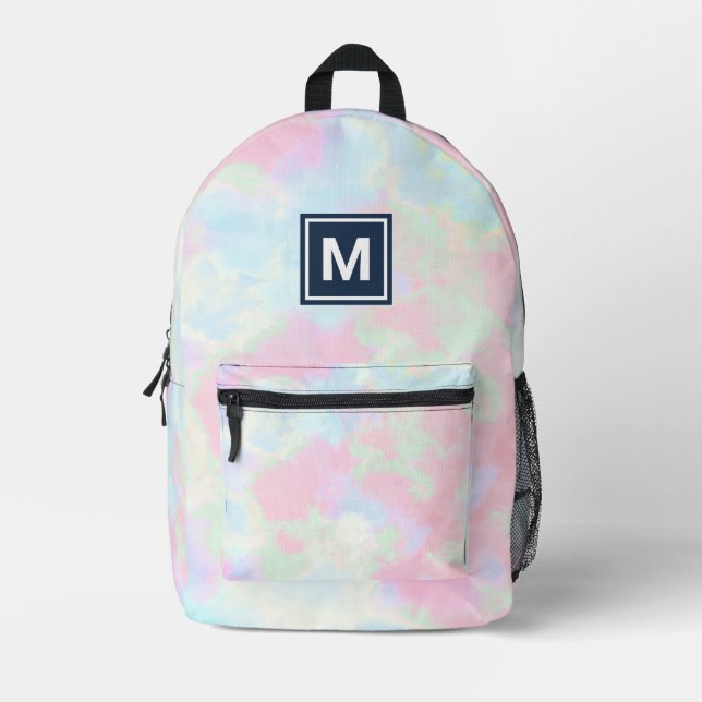 Monogram Girly Pastel Tie-dye Backpack (Front)
