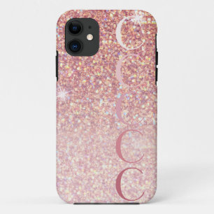 Monogram Girly Rose Gold Glitter iPhone 11 Case