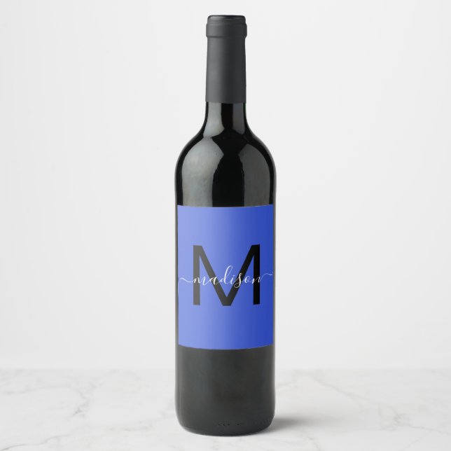 Monogram Girly Script Wine Label (Front)