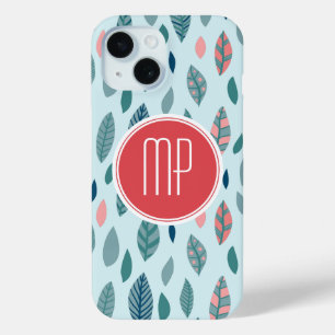 Monogram Girly Whimsical Leaves Pattern iPhone 15 Case