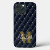 Monogram Glamourous Gold Navy Quilted Pattern