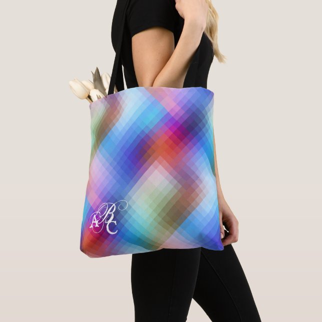 Monogram Glass Chequered Pattern Tote Bag (Close Up)