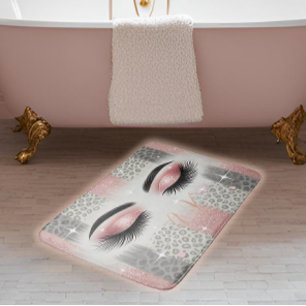 Monogram Glitter Eyelashes Leopard Bath Mat