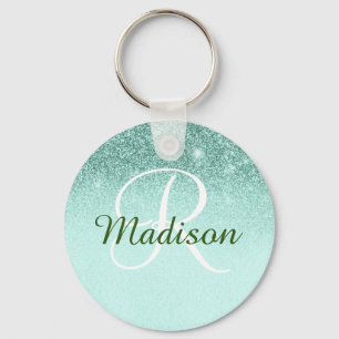 Monogram Glitter Gift Ombre Green Mint Key Ring