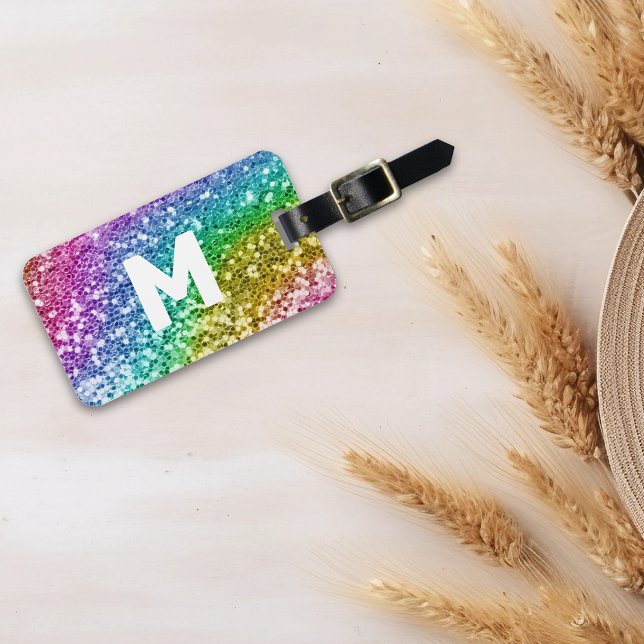 Monogram Glitter Look  Personalised Rainbow  Luggage Tag (Creator Uploaded)