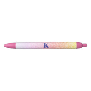Monogram Glitter Rainbow Glitter Feminine Black Ink Pen
