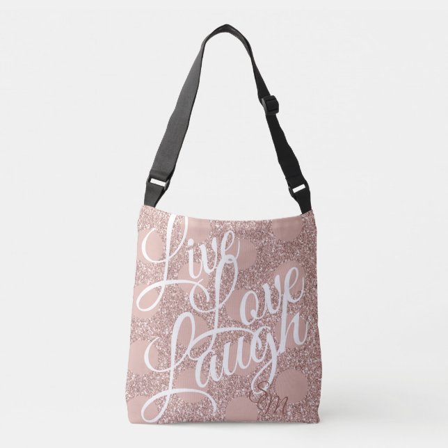 Monogram Glitter Rose Blush Live Love Laugh Tote (Front)