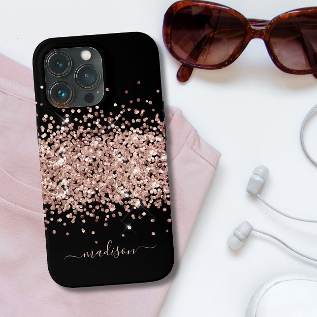 Monogram Glitter Rose Gold Modern Sparkle Chich  Case-Mate iPhone Case (Creator Uploaded)