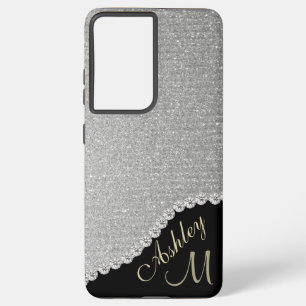 Monogram Glitter Silver Glam Samsung Galaxy Case