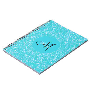 Monogram Glitter Sparkle Teal White Girly Elegant Notebook