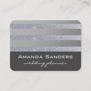 Monogram Glitter Stripes / Grey Business Card