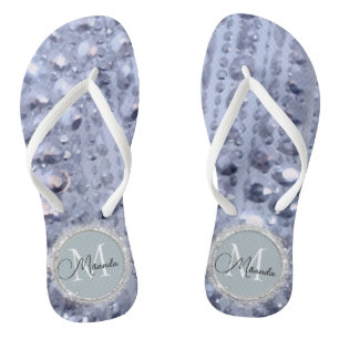 Monogram Glittery Blue Beads Thongs