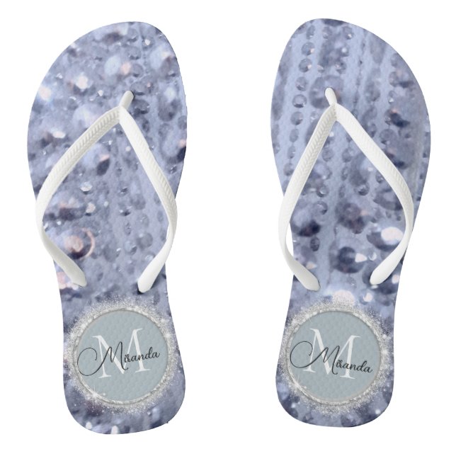 Monogram Glittery Blue Beads Thongs (Footbed)