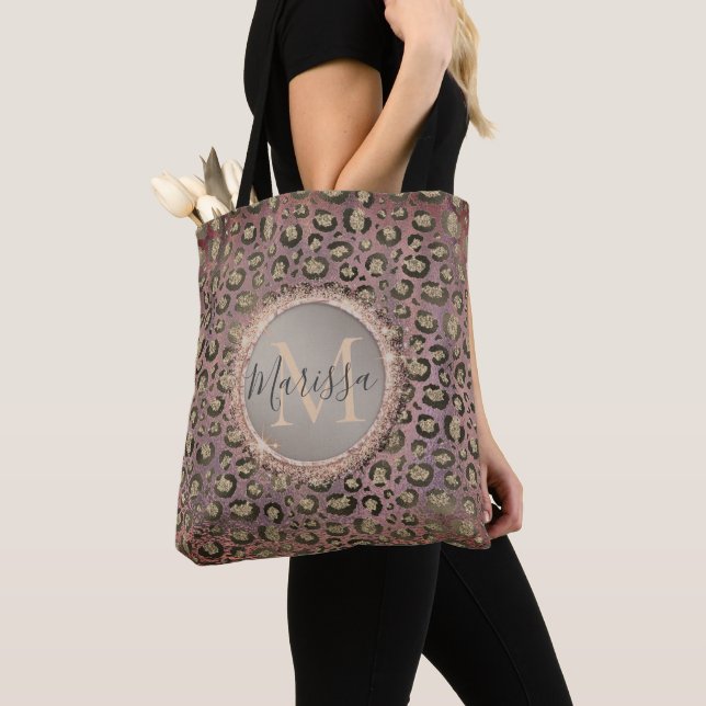 Monogram Glittery Chic Leopard  Tote Bag (Close Up)