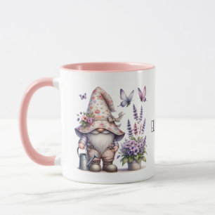 Monogram Gnome Purple Pink Flowers Butterflies Mug