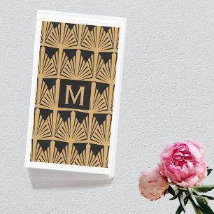 Monogram Gold and Black Art Deco Pattern Napkins