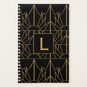 Monogram Gold and Black Art Deco Pattern Planner