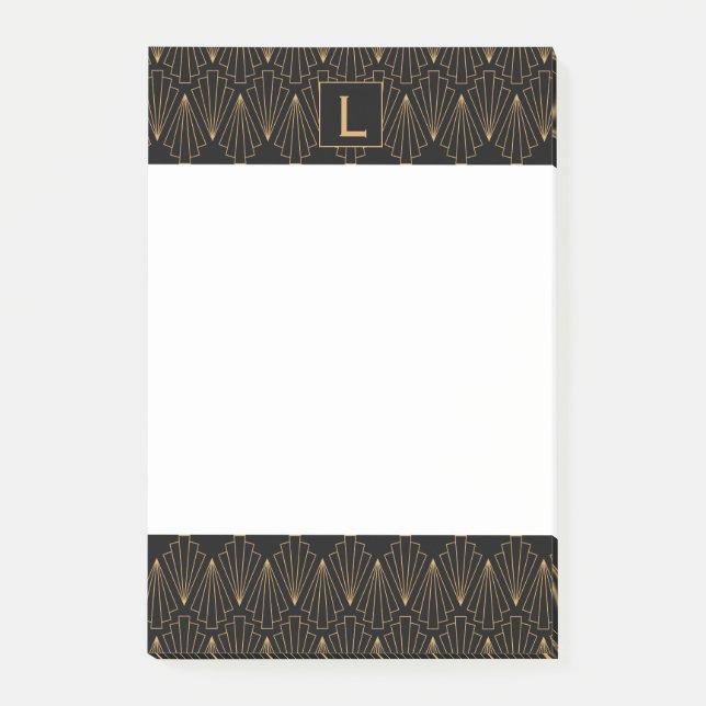 Monogram Gold and Black Art Deco Pattern Post-it Notes (Front)