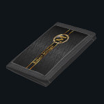 Monogram Gold and Black Leather Trifold Wallet<br><div class="desc">Trifold Wallet. 100% Customisable. You can delete, change, move, resize or add any of the graphics or text in this design. Made with high resolution vector and/or digital graphics for a professional print. NOTE: (THIS IS A PRINT. All zazzle product designs are "prints" unless otherwise stated under "About This Product"...</div>