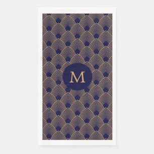 Monogram Gold and Blue Art Deco Pattern Napkin