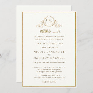 Monogram Gold and Ivory Arabic Wedding Invitation