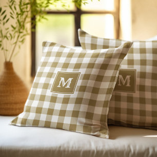 Monogram Gold and White Buffalo Plaid Cushion