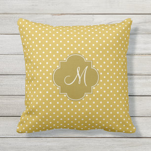 Monogram Gold and White Polka Dot Pattern Outdoor Cushion