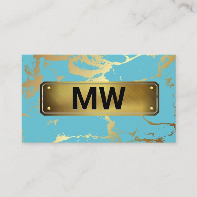 Monogram | Gold Backing | Teal Gold Marble Business Card (Front)