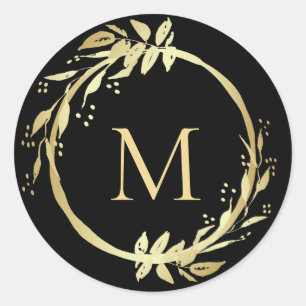 Monogram Gold Black Christmas Wreath Envelope Seal