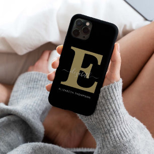Monogram Gold Black Customised Script Name iPhone 13 Pro Max Case