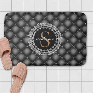 Monogram Gold Black Diamonds Tufted Elegant Luxury Bath Mat