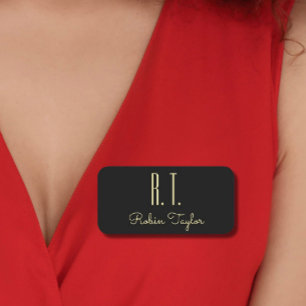 Monogram Gold Black Elegant Classic Minimal Name Tag