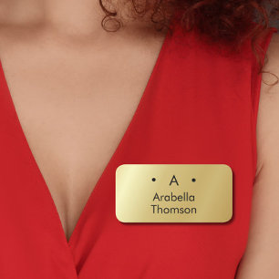 Monogram Gold Black Minimalist Elegant Modern Name Tag