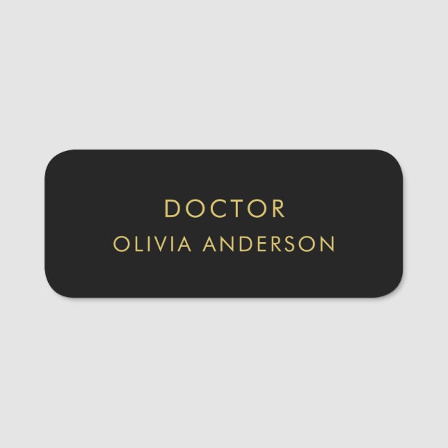 Monogram Gold Black Minimalist Modern Name Tag (Front)
