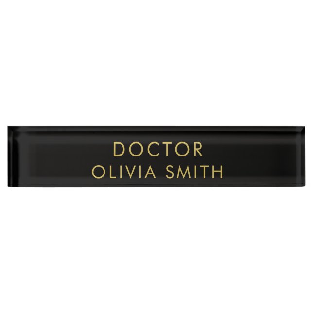 Monogram Gold Black Minimalist Modern Nameplate (Front)