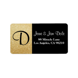 Monogram Gold & Black Return Address Label