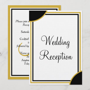 Monogram Gold Black Wedding Reception Invitation