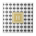 Monogram gold black white harlequin pattern ceramic tile<br><div class="desc">Monogram gold black white harlequin pattern</div>