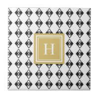 Monogram gold black white harlequin pattern
