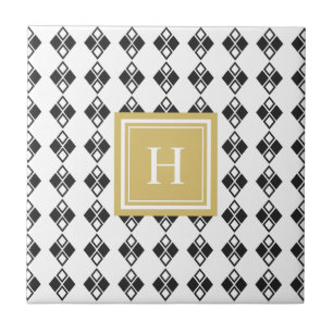 Monogram gold black white harlequin pattern ceramic tile