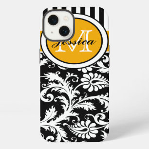 Monogram Gold Black White Striped Damask iPad Air iPhone Case